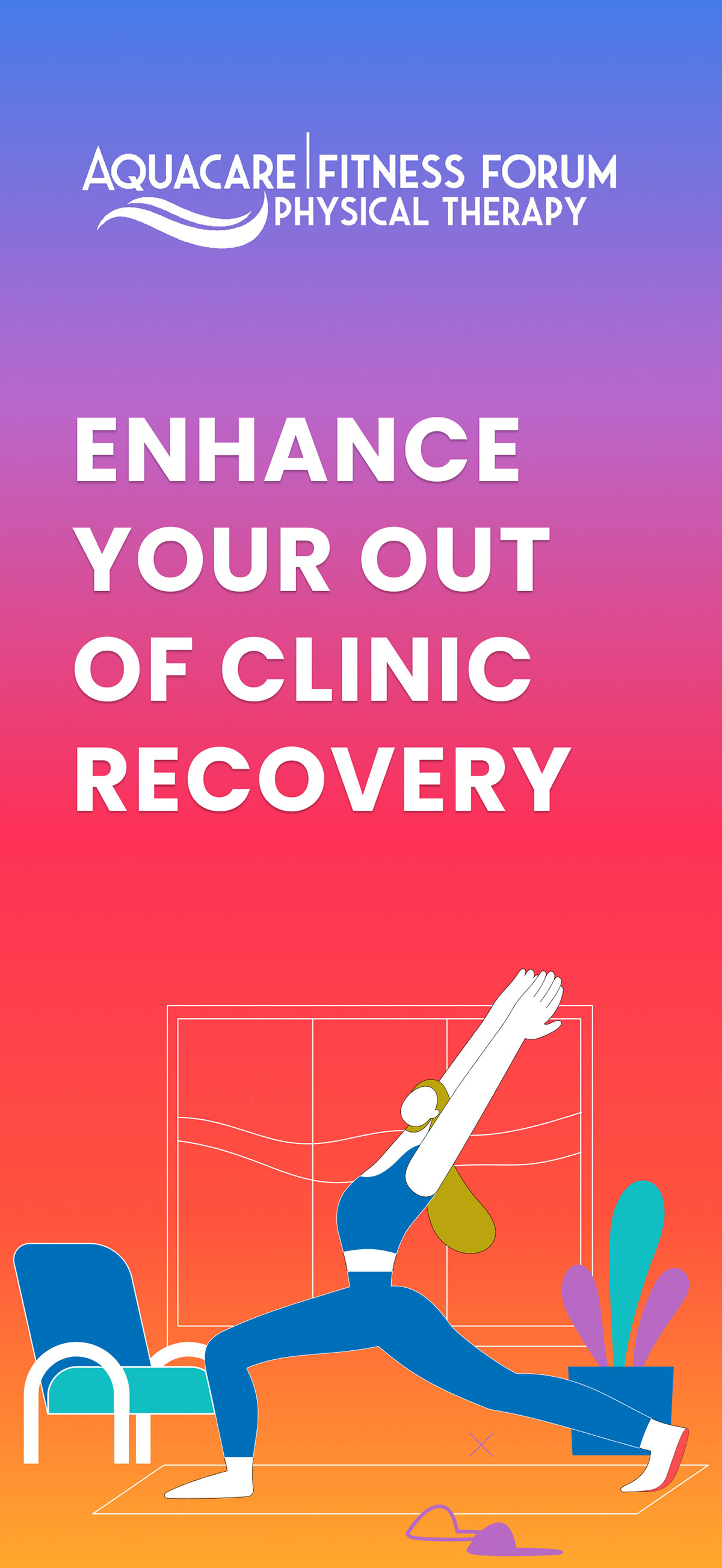 a woman doing a yoga pose with the words enhance your out of clinic recovery