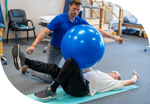 a man is doing exercises on an exercise ball