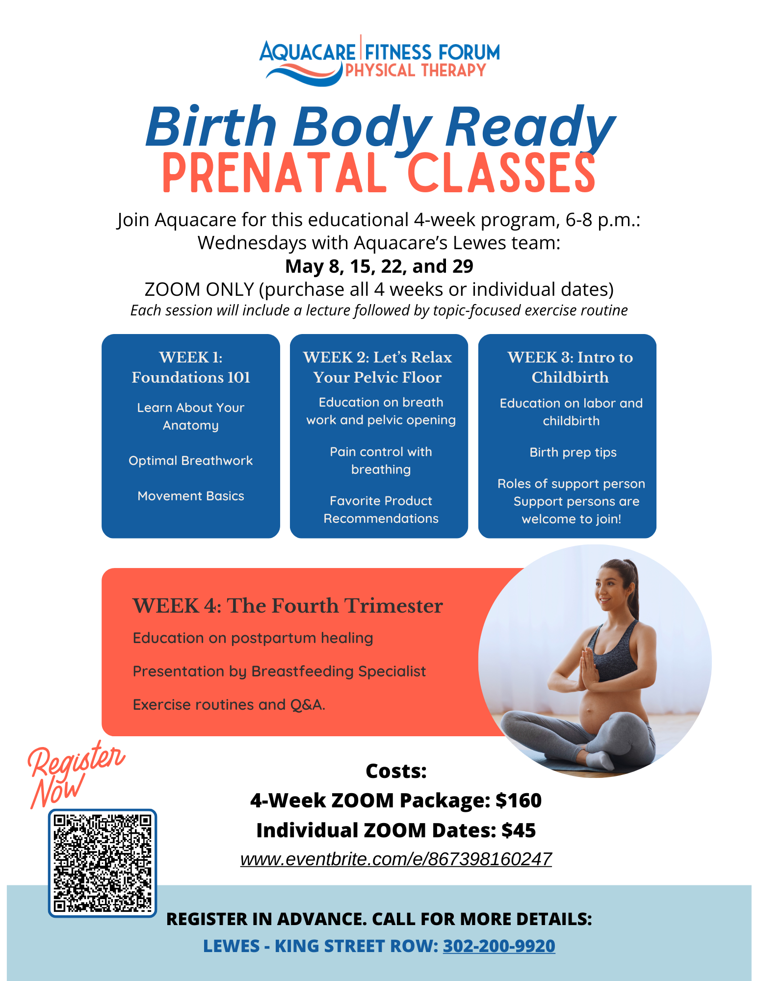 a flyer for the birth body ready prenatal classes